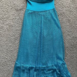 NEW NWT Bebe XS Strapless Lined Tube Ruffle Teal Blue Turquoise Crochet Dress